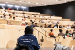 U of T Engineering undergraduate students attend a lecture in the Myhal Centre’s Lee and Margaret Lau Auditorium. This fall, students will be able to pursue a certificate in Justice, Equity, Diversity and Inclusion in Engineering. (Photo: Daria Perevezentsev)